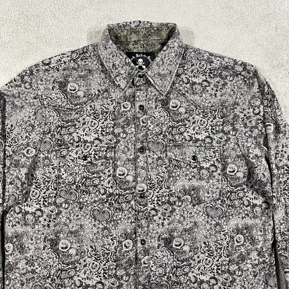 Rock Roll N Soul Pearl Snap Shirt Mens Large Floral Western Long Sleeve - Picture 2 of 11